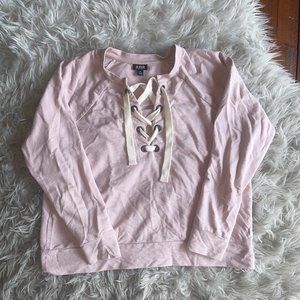 A.N.A a new approach, blush lace up crewneck sweatshirt